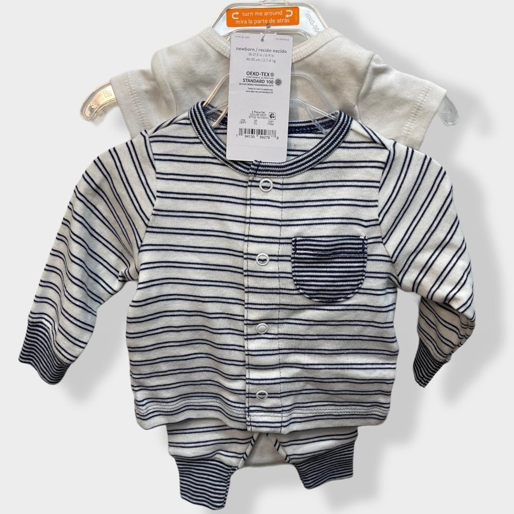 CARTERS 3‎ Pc Set NB White Navy Stripe